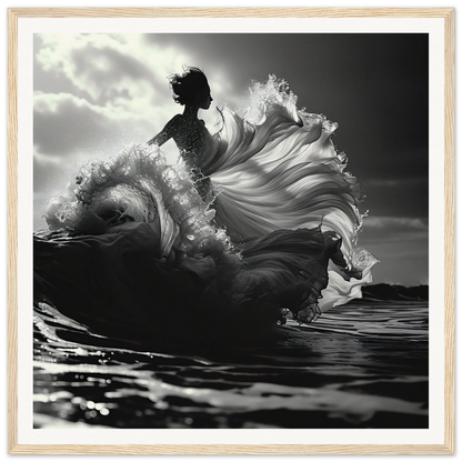 Silhouetted figure in swirling white fabric and splashing water for Swirling Euphoria Dance