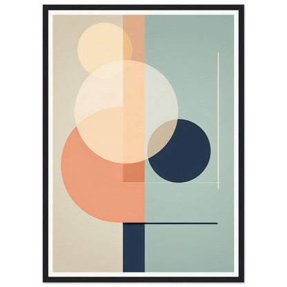 Abstract geometric artwork featuring overlapping circles and rectangles in muted pastel colors.