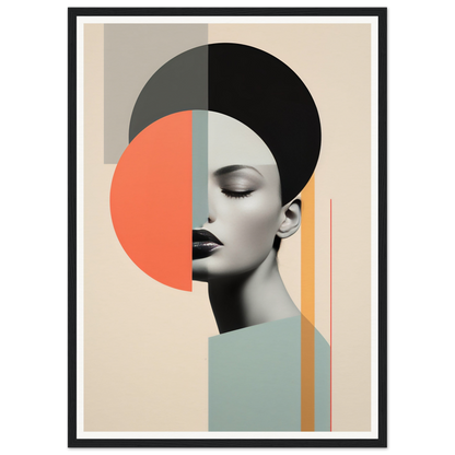 Abstract portrait combining geometric shapes with a partial photorealistic face.