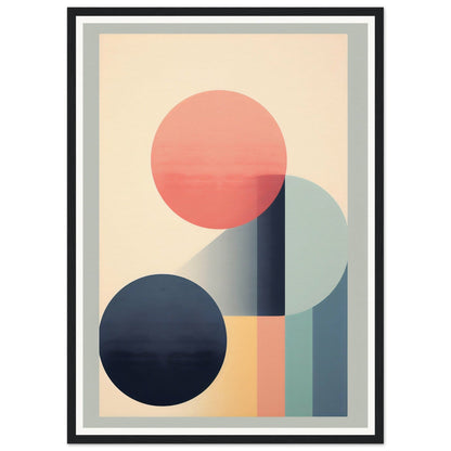 Abstract geometric artwork featuring overlapping circles and shapes in muted pastel colors.