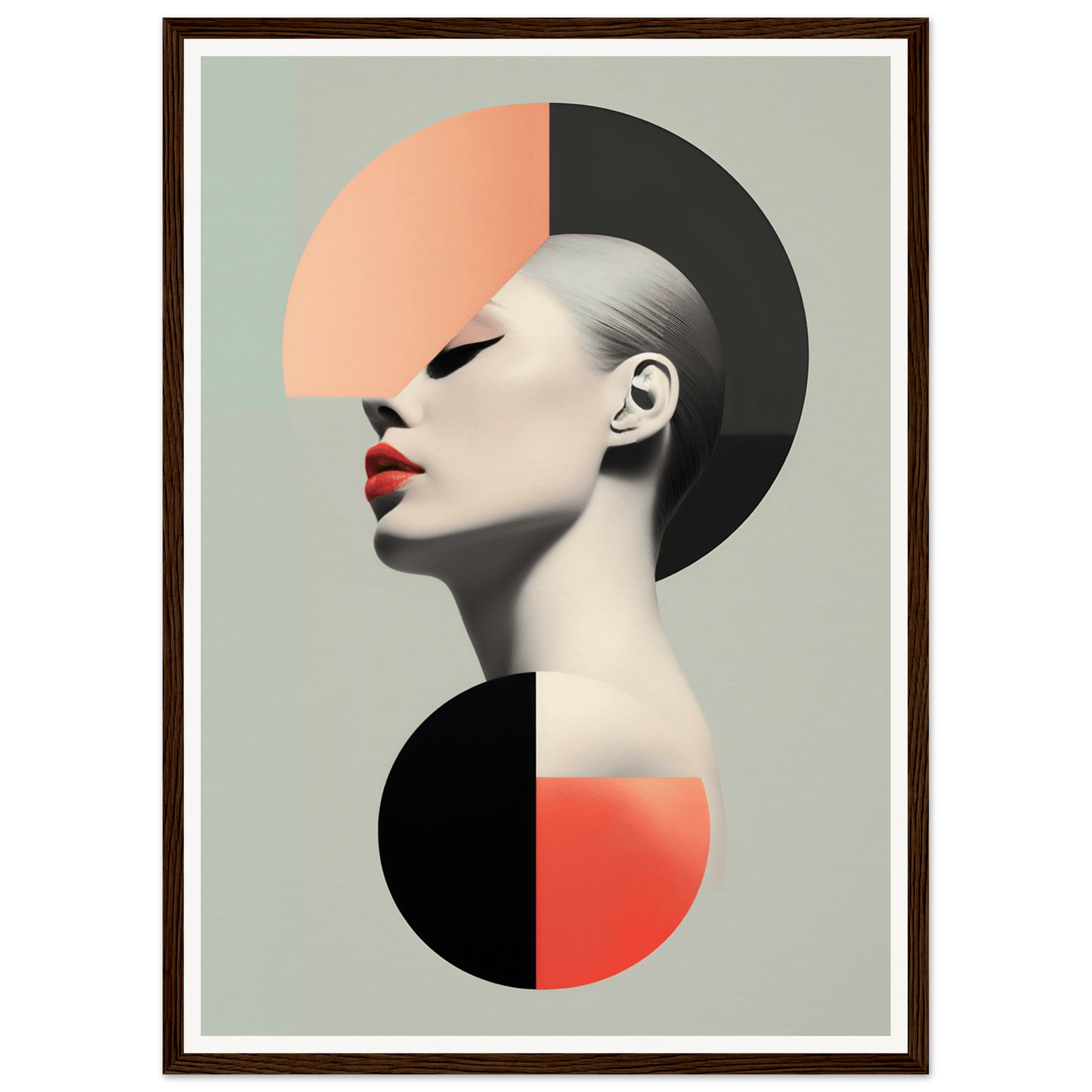 Stylized portrait of a person’s profile with geometric shapes and bold colors.