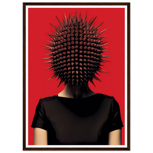 Spiky, spherical headpiece resembling a sea urchin worn on a person’s head.