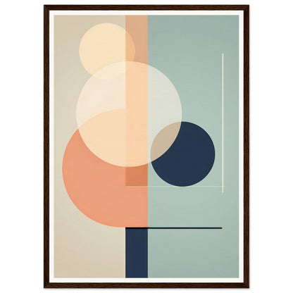 Abstract geometric artwork featuring overlapping circles and shapes in muted pastel colors.