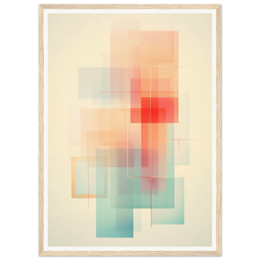 Abstract geometric artwork featuring overlapping translucent rectangles in soft pastel colors.