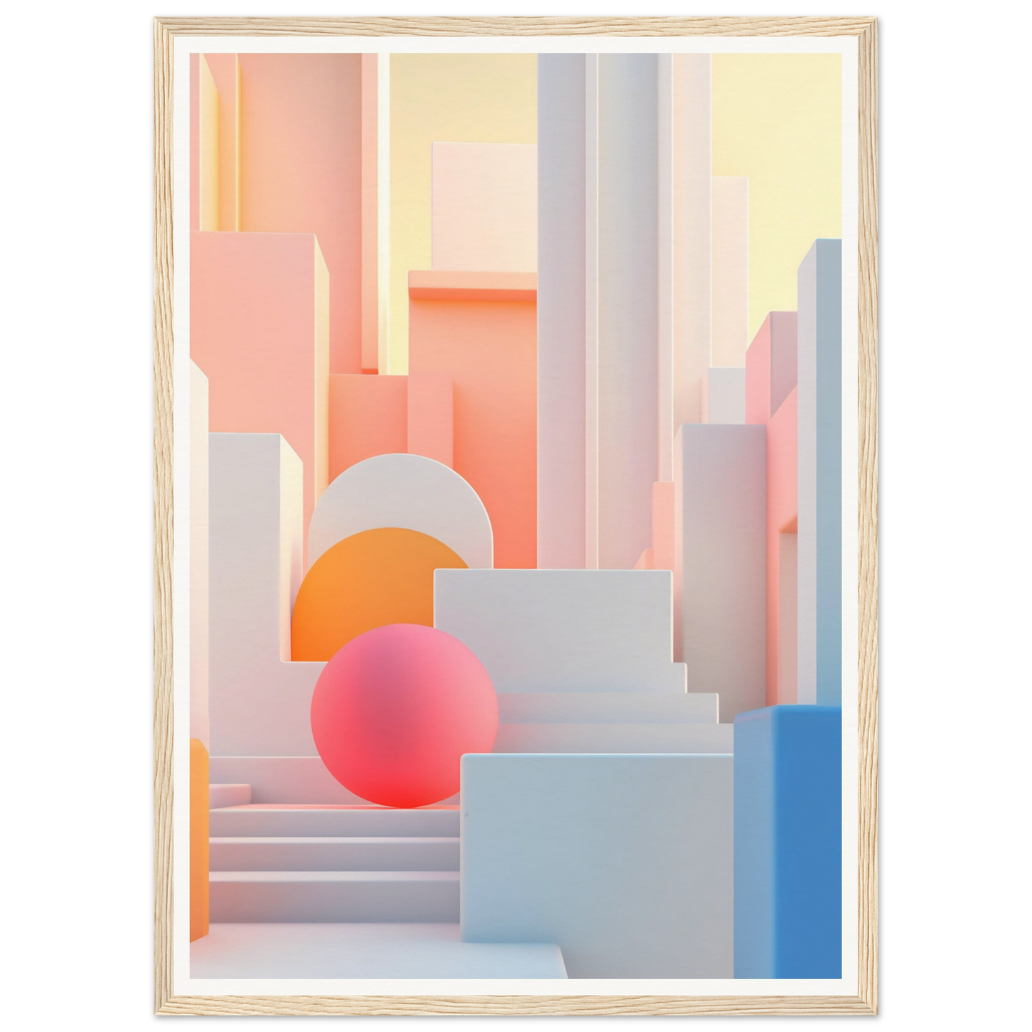 Abstract geometric composition featuring pastel-colored shapes and forms.