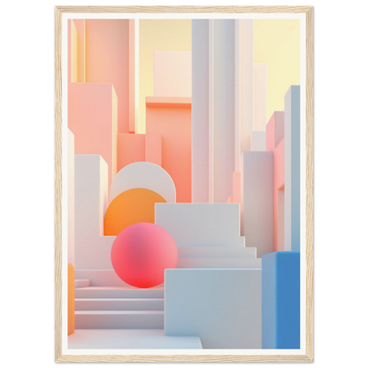 Abstract geometric composition featuring pastel-colored shapes and forms.