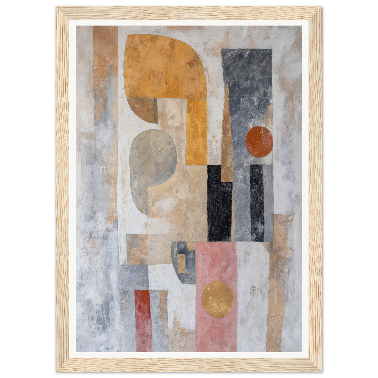 Framed wall art featuring abstract geometric shapes in earthy tones for stunning room decor.