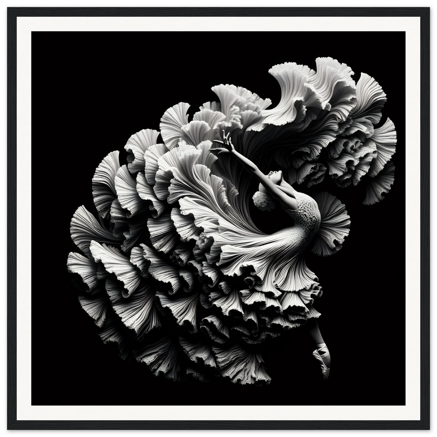 Ruffled carnation flower in dramatic black and white for Alchemy in Motion special edition art™