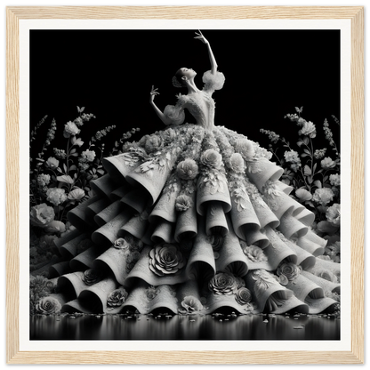 Dancer in ruffled floral gown posing for Baroque Blossom Ballet framed poster