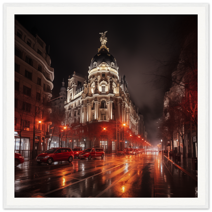 Ornate Beaux-Arts building with a domed tower glowing at night in Majestic Night Reverie