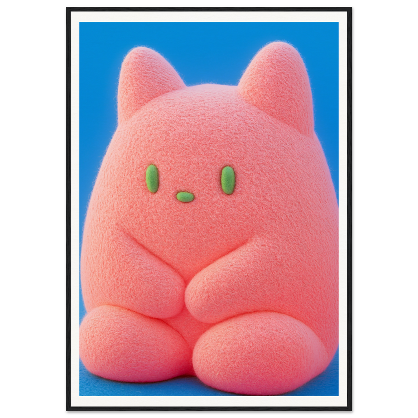 Plush Pink Cosmos wall art featuring a cute, rounded character in a shy pose, perfect for stylish home and room decor.