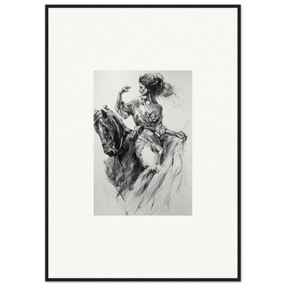 Dynamic black and white sketch of horseback riding for Ephemeral Journey Grafikermania