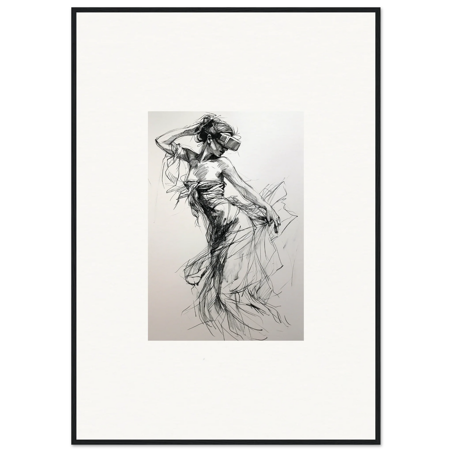 Expressive charcoal sketch of a dancer showcasing movement in Virtual Grace Sketch