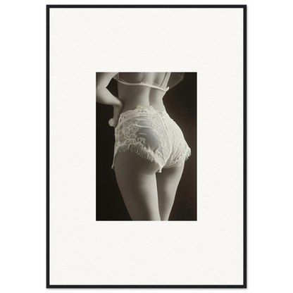 Black and white wall art of a woman’s lower back in lace underwear for room decoration