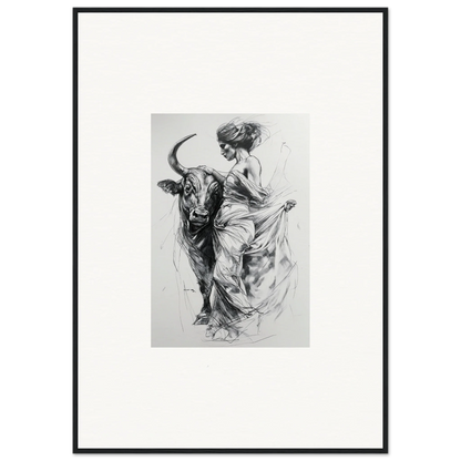 Dynamic charcoal sketch of a bullfighter and bull in motion from Marvelous Taurine Serenade