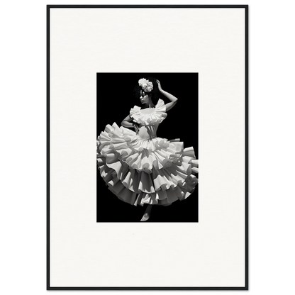 Dancer in ruffled white dress twirling, showcasing Curves Dreamscape Illuminated vibe