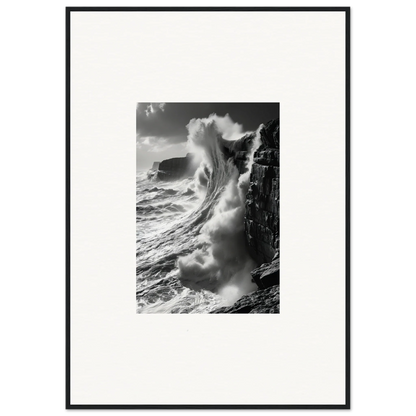 Powerful ocean wave crashing on cliffs in Tidal Curved Reality framed wall art