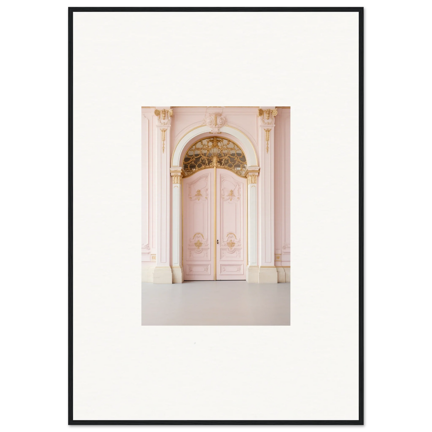 Ornate pink double door with gold accents in Regal Must framed wall art design