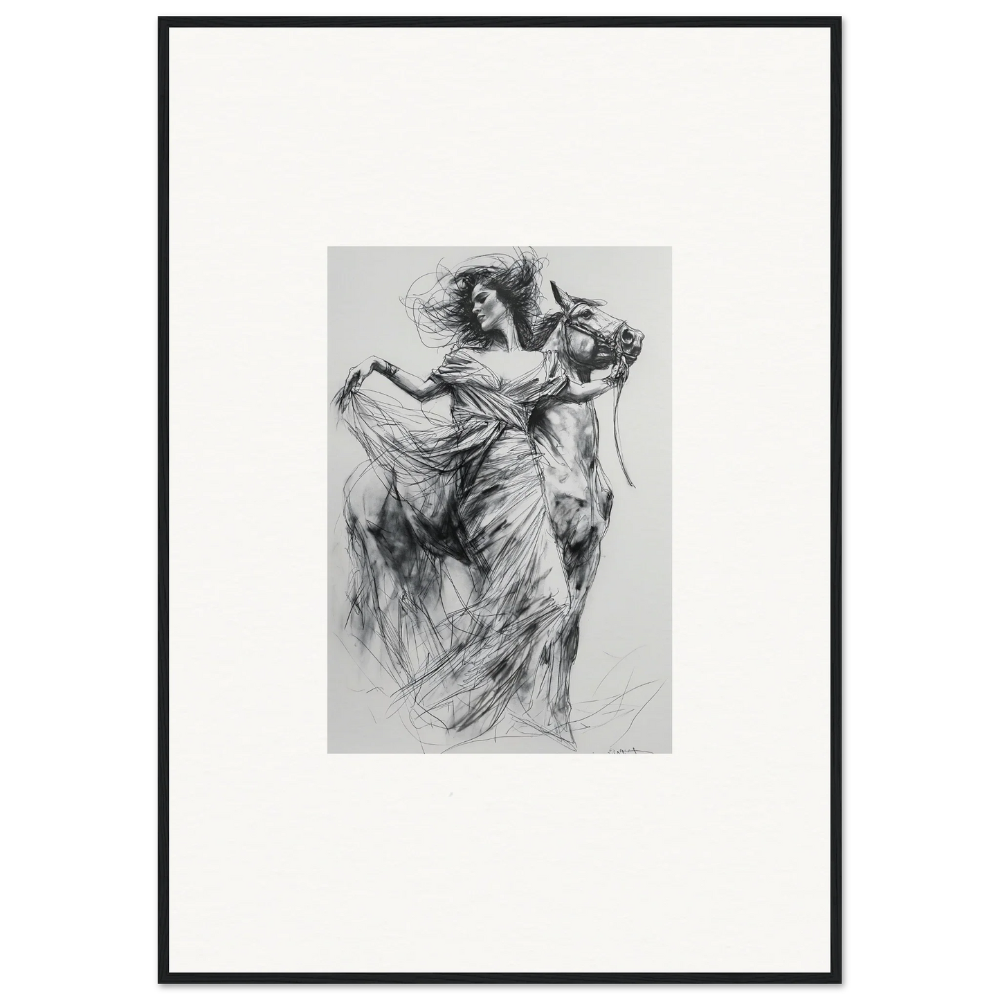 Dramatic charcoal sketch of a dancer, a stunning piece of Equestrian Ether Euphoria framed wall art