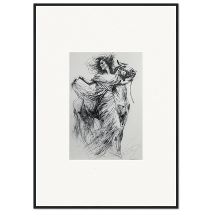 Dramatic charcoal sketch of a dancer, a stunning piece of Equestrian Ether Euphoria framed wall art