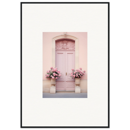 Pale pink ornate door frame with floral decor for Rosy Cosmos Gateway art piece