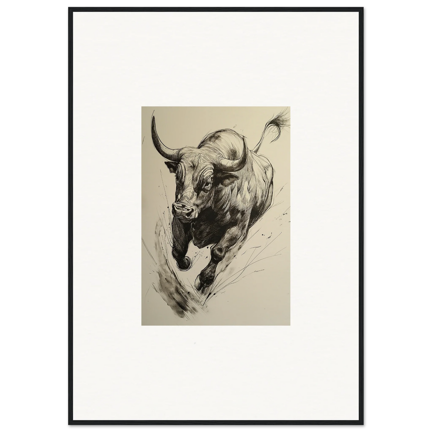 Charging bull in dramatic black and white for Ebullient Storm Release special edition art™