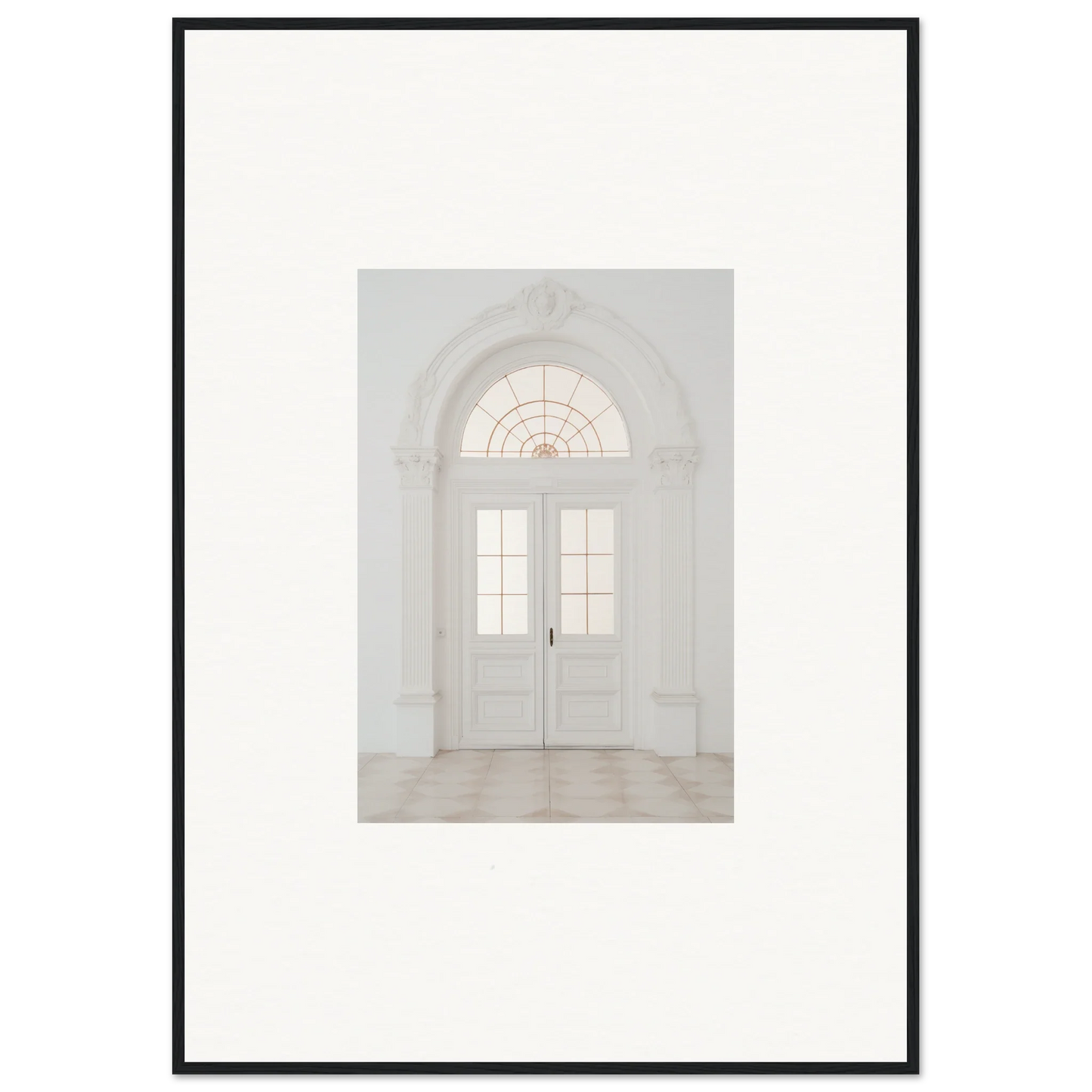 White double doors with arched fanlight in Portal Poise Unveiled framed wall art