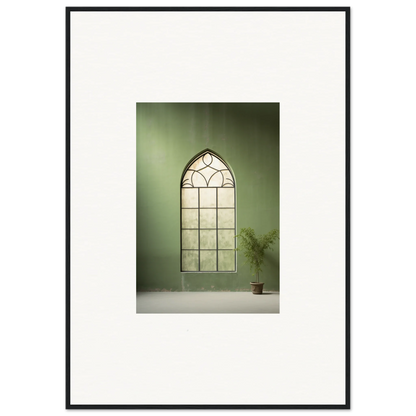 Gothic-style arched window with decorative details in Green Crescent special edition art™