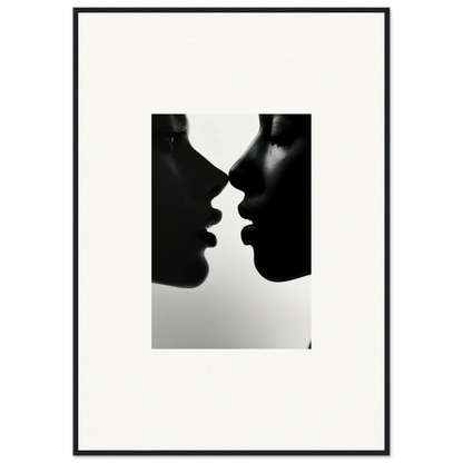 Two profiles nearly kissing, showcasing Narcissus Mirror Haze framed wall art