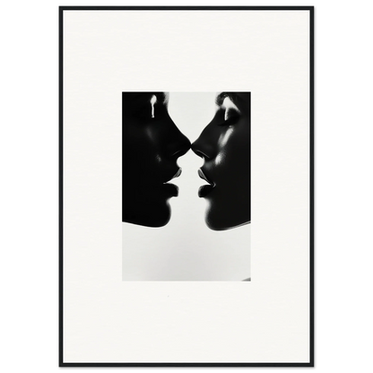 Two silhouetted profiles almost kissing, featured in Eclipsing Soulcare Kisses wall art