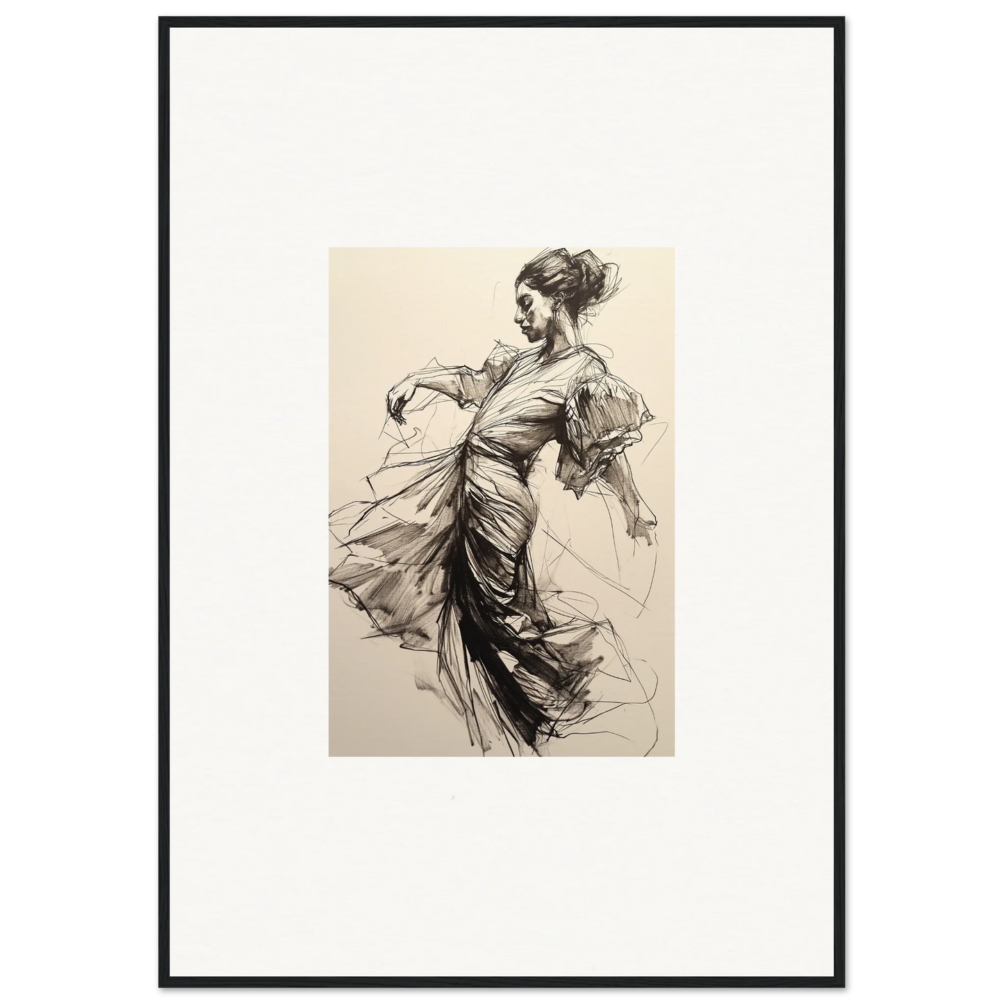 Elegant sketch of a woman in flowing dress, part of Whirling Midnight Form special edition art™