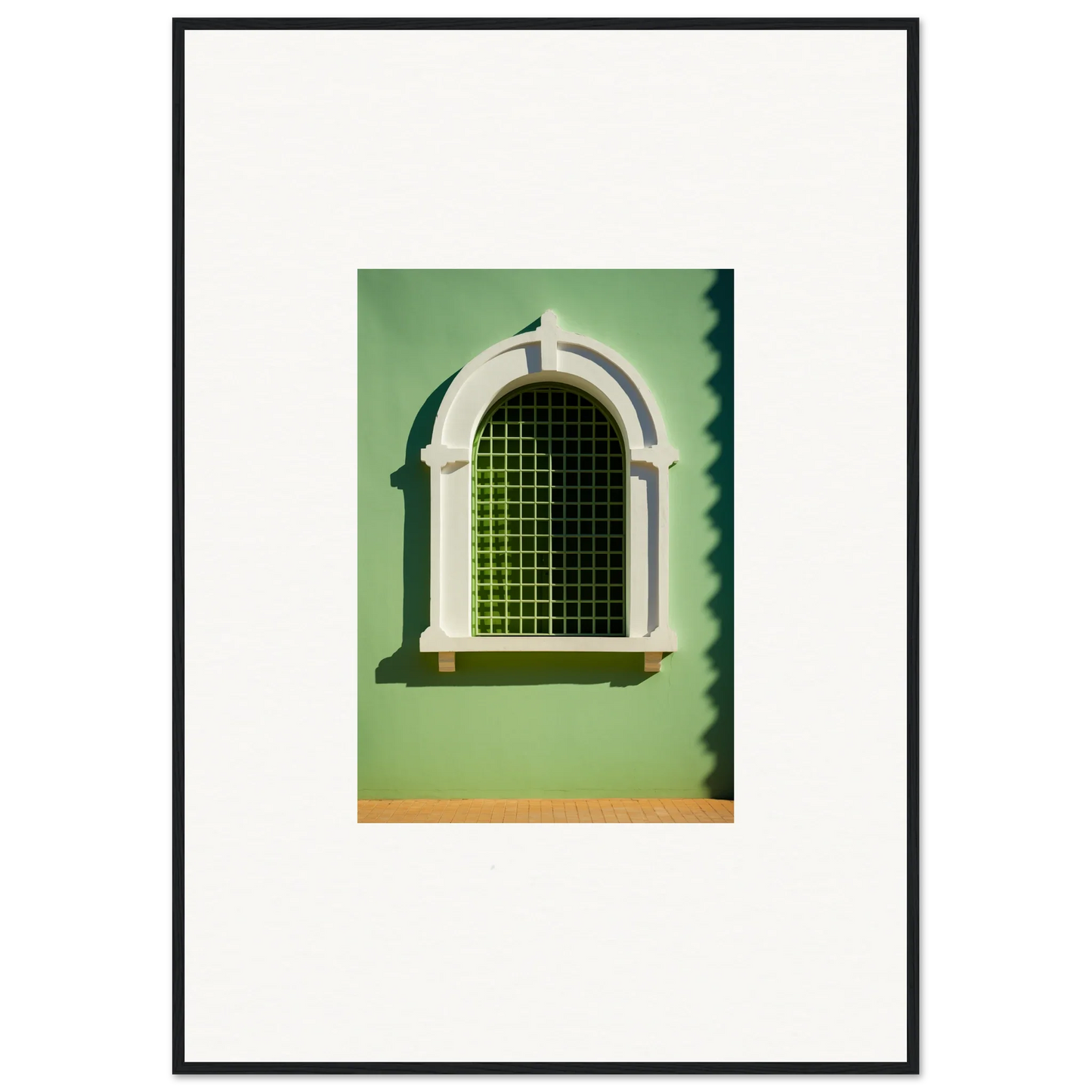 Arched Visible Equilibrium Window with white trim and green gridded bars for style