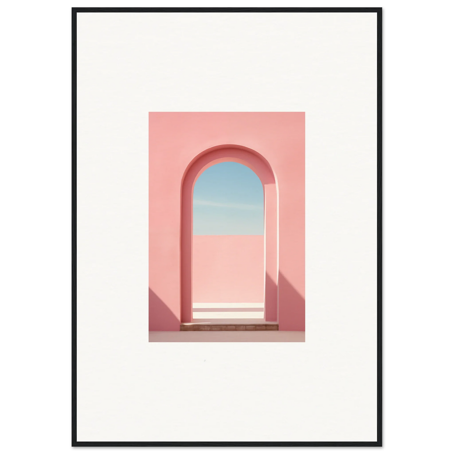 Pink arched doorway showcasing blue sky in Echo of Horizons framed posters