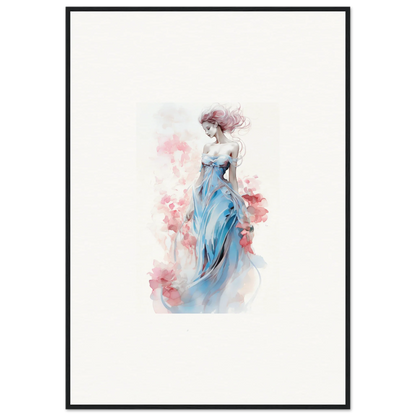 Elegant woman in blue dress watercolor canvas print for chic room decoration wall art