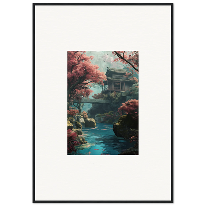 Traditional Japanese pagoda and stone bridge in Zen Dream Symphony framed wall art