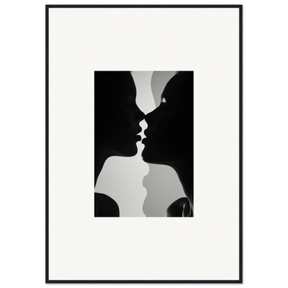 Two silhouetted profiles in an almost-kiss for Nouveau Love Symphony framed wall art