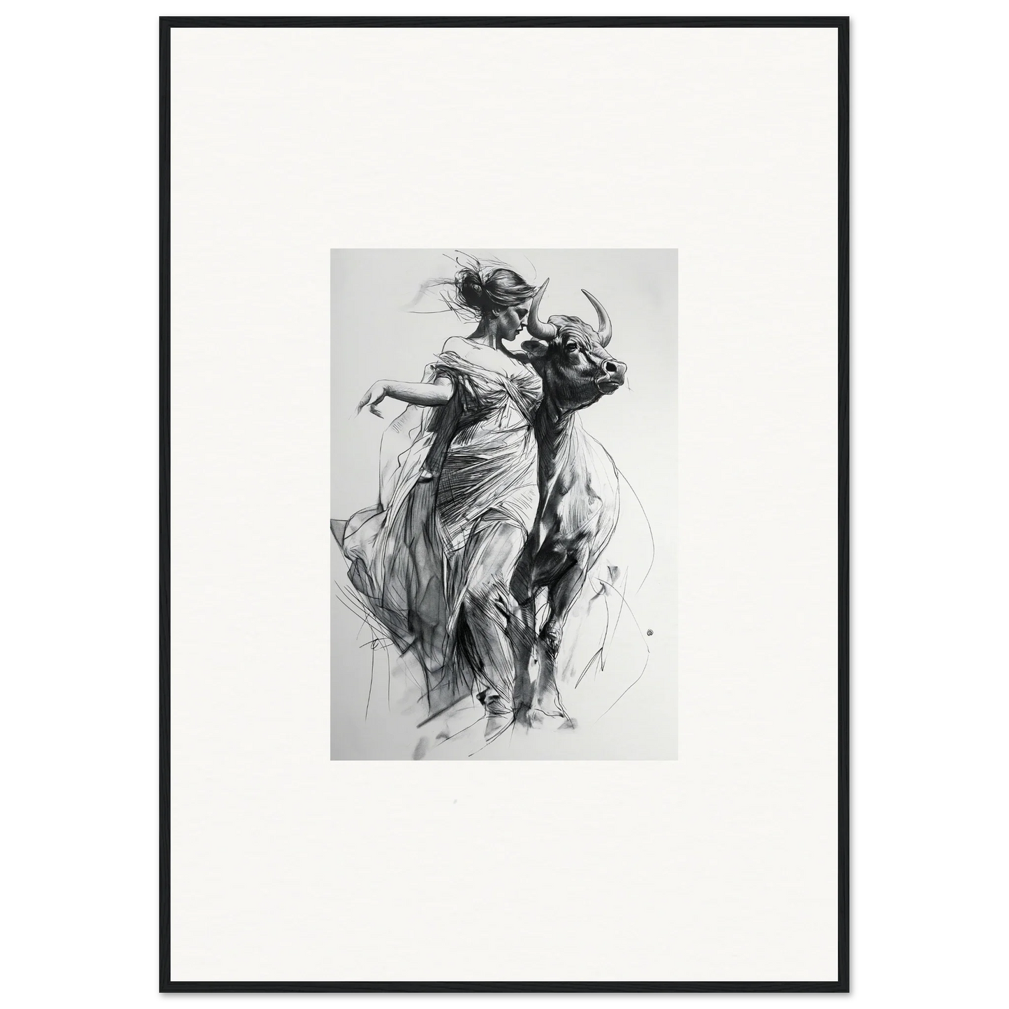 Dynamic charcoal sketch of dancers in flowing dresses for Metaphoric Taurus Whispers