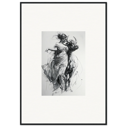 Dynamic charcoal sketch of dancers in flowing dresses for Metaphoric Taurus Whispers