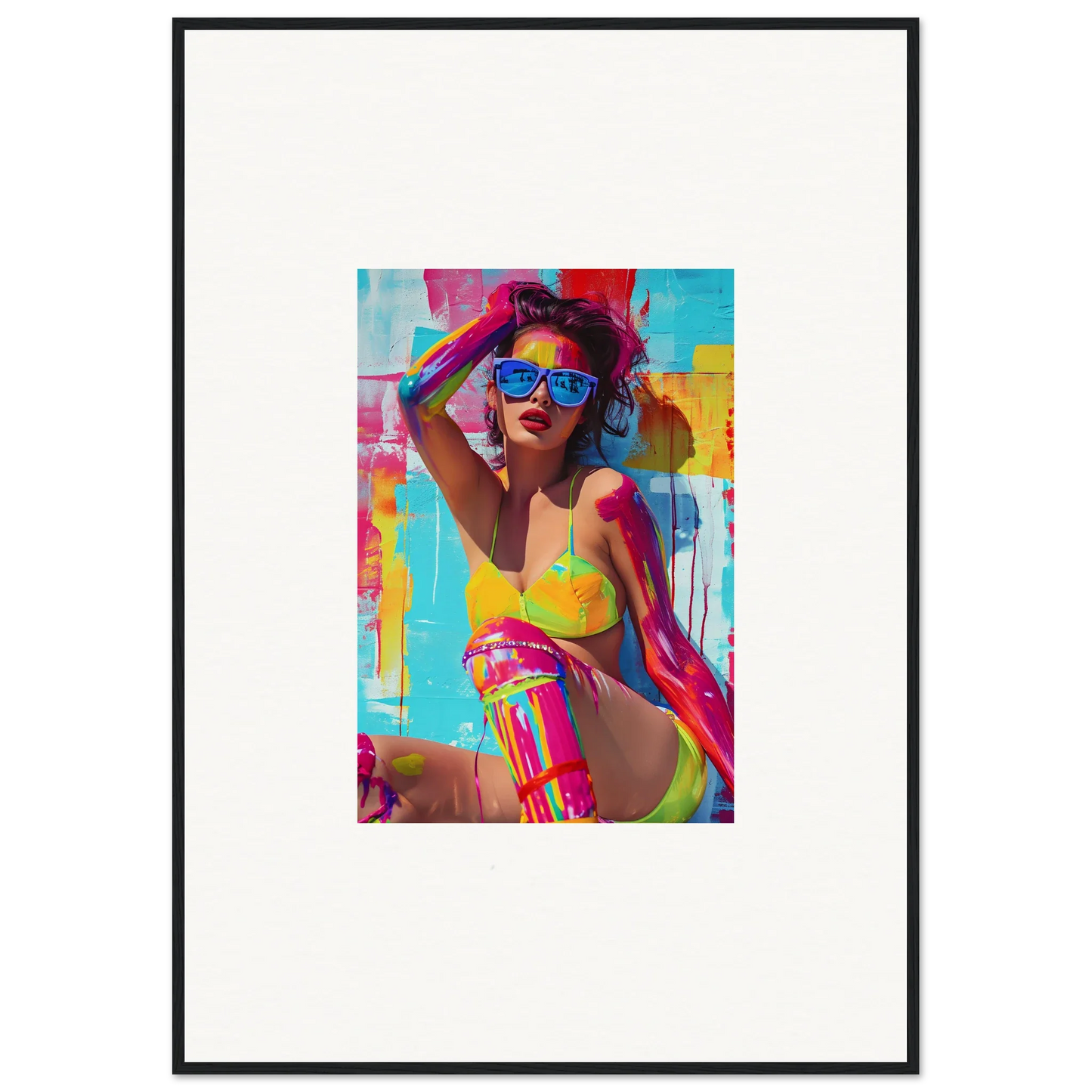 Vibrant pop art-style canvas print of a stylish woman for trendy room decoration