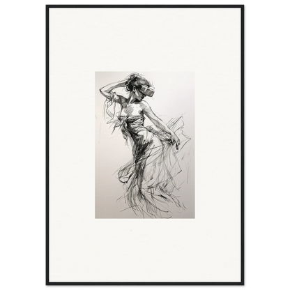 Expressive charcoal sketch of a dancer in flowing motion for Mystic Quantum Soliloquy