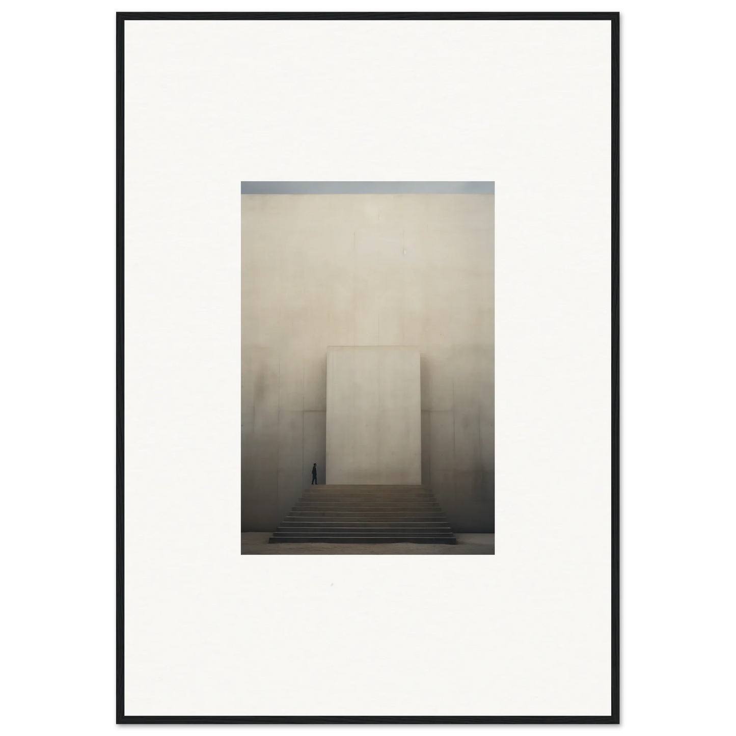 Monolithic rectangular structure in fog with staircase, featuring Portal Eventide Abstract