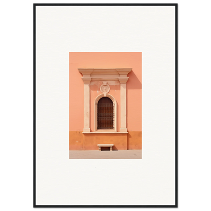 Ornate arched window on a peach wall from the Silent Sunset Oblique framed wall art