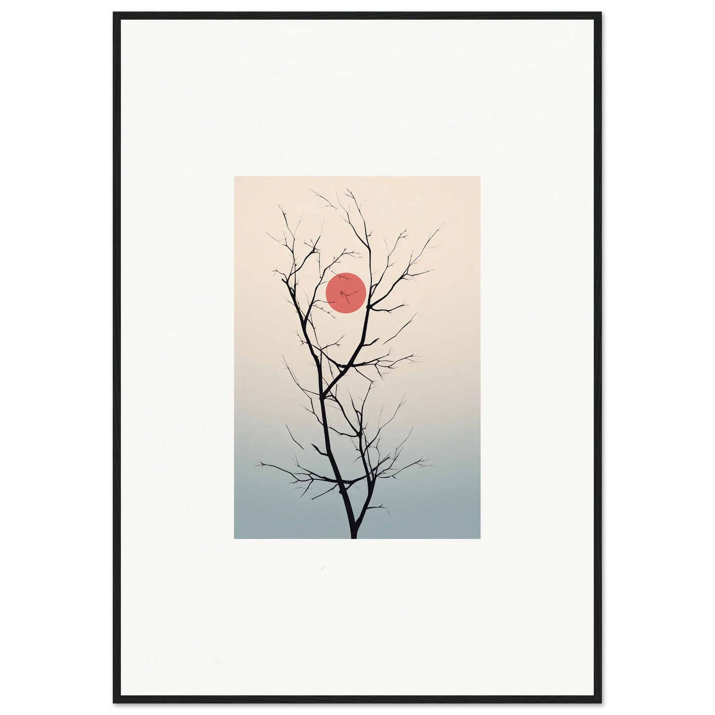 Bare tree branch silhouette at sunset, perfect for Serene Eclipse wall art