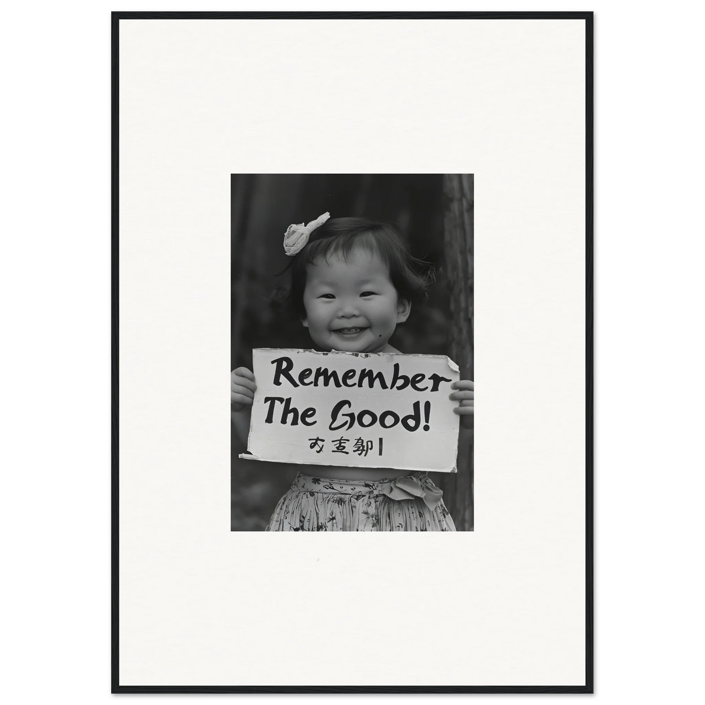 Child holding a sign saying Remember The Good in Innocent Memory Echoes special edition art™