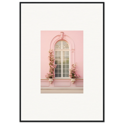 Arched pink window framed by climbing flowers showcasing Vitalose Rose Sonnet art