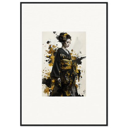 Artistic portrait of a Geisha in kimono with black and gold in Eclipsed Ukiyo Symphony