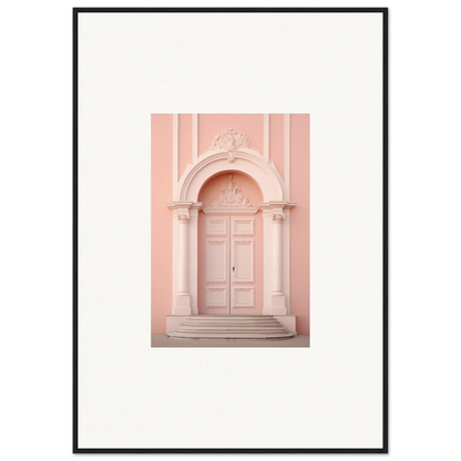 Ornate pink doorway with columns leading to steps in Petal Whispers Portal art piece