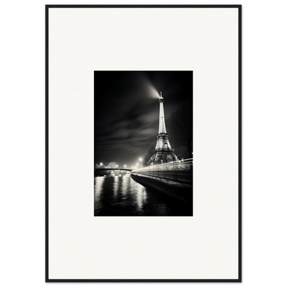 Illuminated Eiffel Tower at night in black and white, Paris Radiates Eleepizarre framed wall art