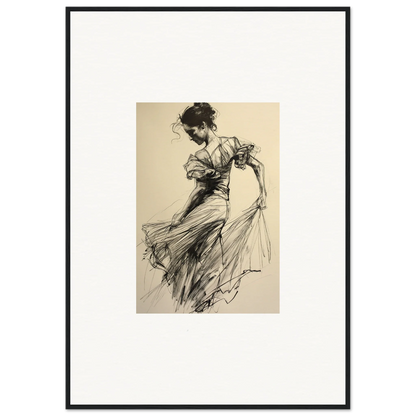 Elegant sketch of a woman in flowing dress from Ethereal Pause Beneath framed wall art