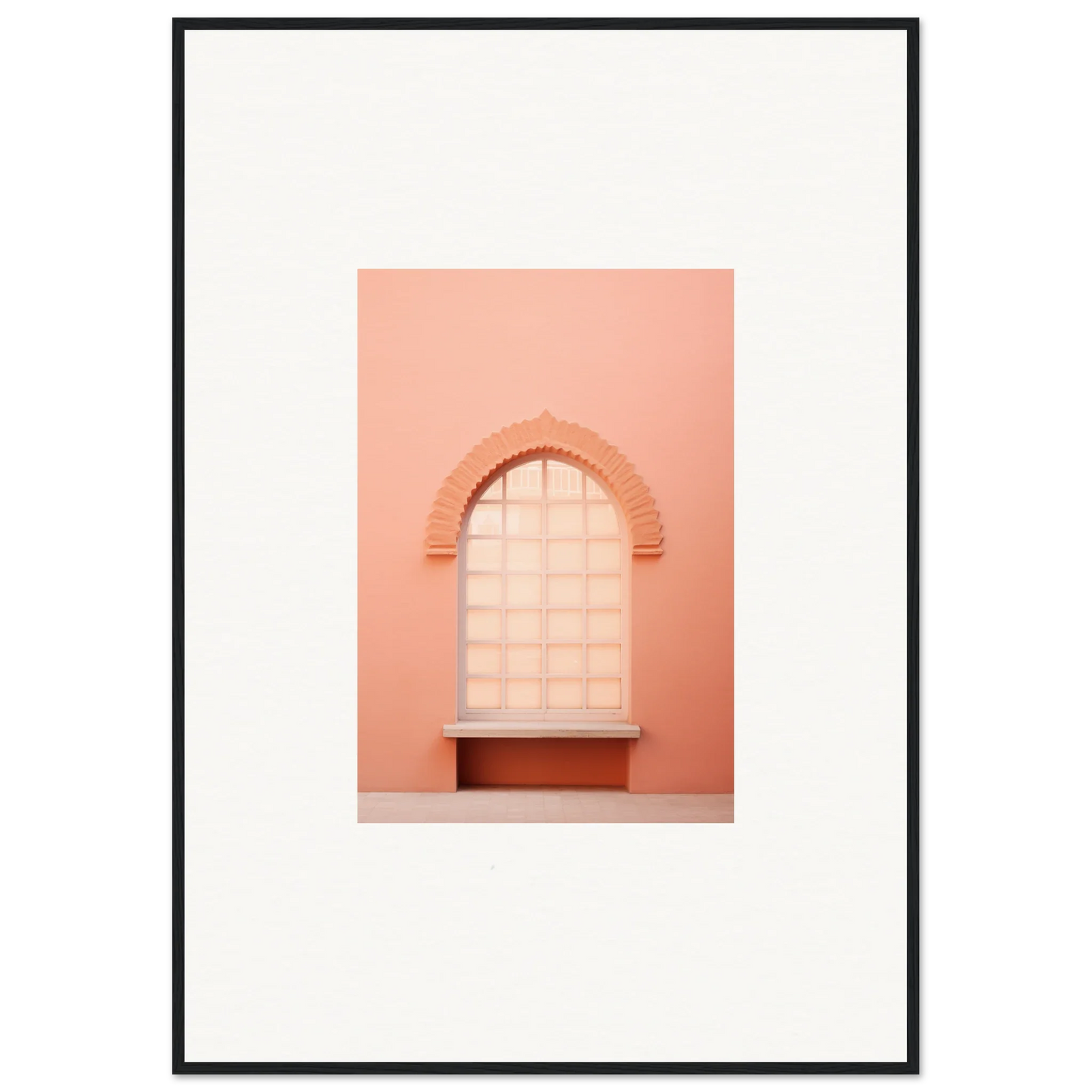 Arched window bench in a peachy-pink wall, perfect for Windows Morning Whisper collection